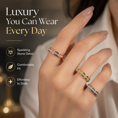 LAST DAY 50% OFF🥇Glowche Anxiety Ring - Titanium Steel Spinner Fidget Band Rings with Cubic Zirconia, Designed to Relieve Anxiety