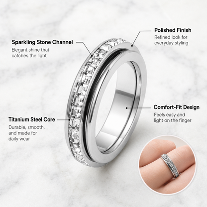 LAST DAY 50% OFF🥇Glowche Anxiety Ring - Titanium Steel Spinner Fidget Band Rings with Cubic Zirconia, Designed to Relieve Anxiety