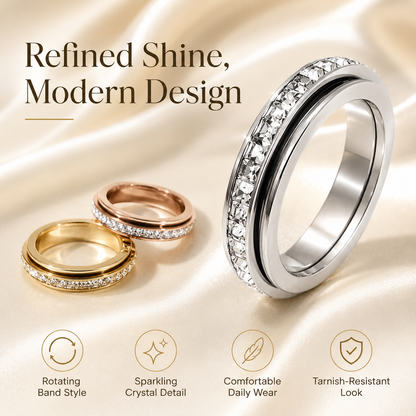 LAST DAY 50% OFF🥇Glowche Anxiety Ring - Titanium Steel Spinner Fidget Band Rings with Cubic Zirconia, Designed to Relieve Anxiety