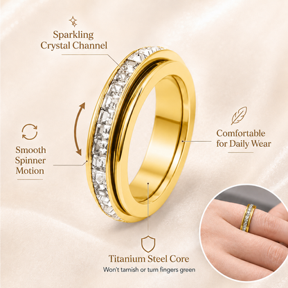 LAST DAY 50% OFF🥇Glowche Anxiety Ring - Titanium Steel Spinner Fidget Band Rings with Cubic Zirconia, Designed to Relieve Anxiety