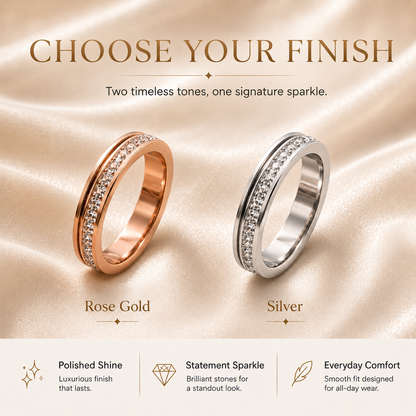 LAST DAY 50% OFF🥇Glowche Anxiety Ring - Titanium Steel Spinner Fidget Band Rings with Cubic Zirconia, Designed to Relieve Anxiety