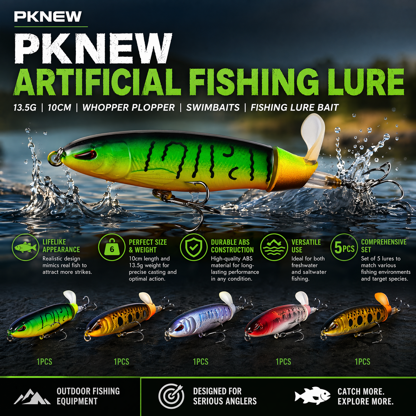 PKNEW 🪝 Artificial Fishing Lure, 13.5g Simulation Fishing Lure with Hook, Fishing Accessories for Outdoor Fishing Equipment, 10cm Whopper Plopper, Swimbaits, Fishing Lure Bait