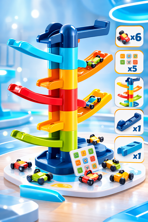 Interative Multi-Layer Gliding Track Car Set - Toddler Inertia Slide Racing Toy with Mini Roller Coaster Cars - Perfect Birthday Gift for Preschool Children 2-5 Years