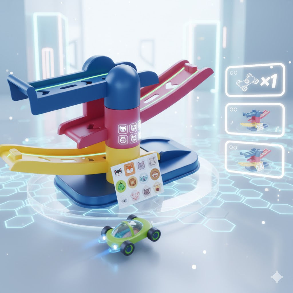 Interative Multi-Layer Gliding Track Car Set - Toddler Inertia Slide Racing Toy with Mini Roller Coaster Cars - Perfect Birthday Gift for Preschool Children 2-5 Years