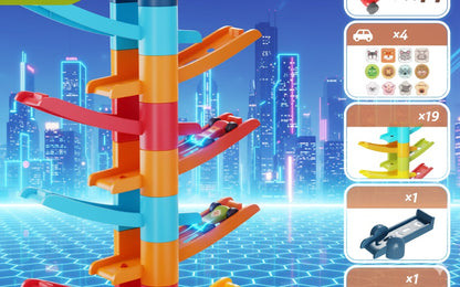 Interative Multi-Layer Gliding Track Car Set - Toddler Inertia Slide Racing Toy with Mini Roller Coaster Cars - Perfect Birthday Gift for Preschool Children 2-5 Years