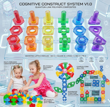 Jumbo Nuts & Bolts Shape Sorter - 6Pcs Preschool STEM Matching Game - Montessori Toddler Learning Toy