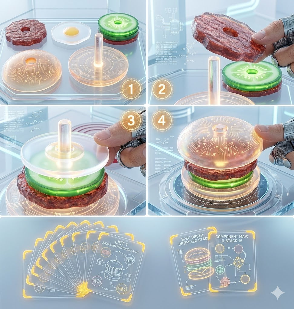 Kids Wooden Play Food Burger Set - Fun Montessori Stacking Puzzle Gift - Creative Kitchen Role-Play Educational Toy for Boys & Girls