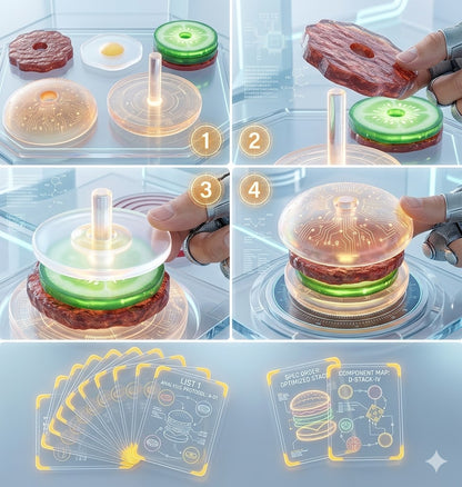 Kids Wooden Play Food Burger Set - Fun Montessori Stacking Puzzle Gift - Creative Kitchen Role-Play Educational Toy for Boys & Girls