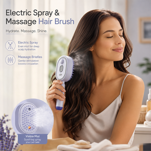 Devareon® 🥳 3-in-1 Electric Air Cushion Massage Comb with Mist Spray, Self-Cleaning Steam and Essential Oil Function, Rechargeable Scalp Massage Brush