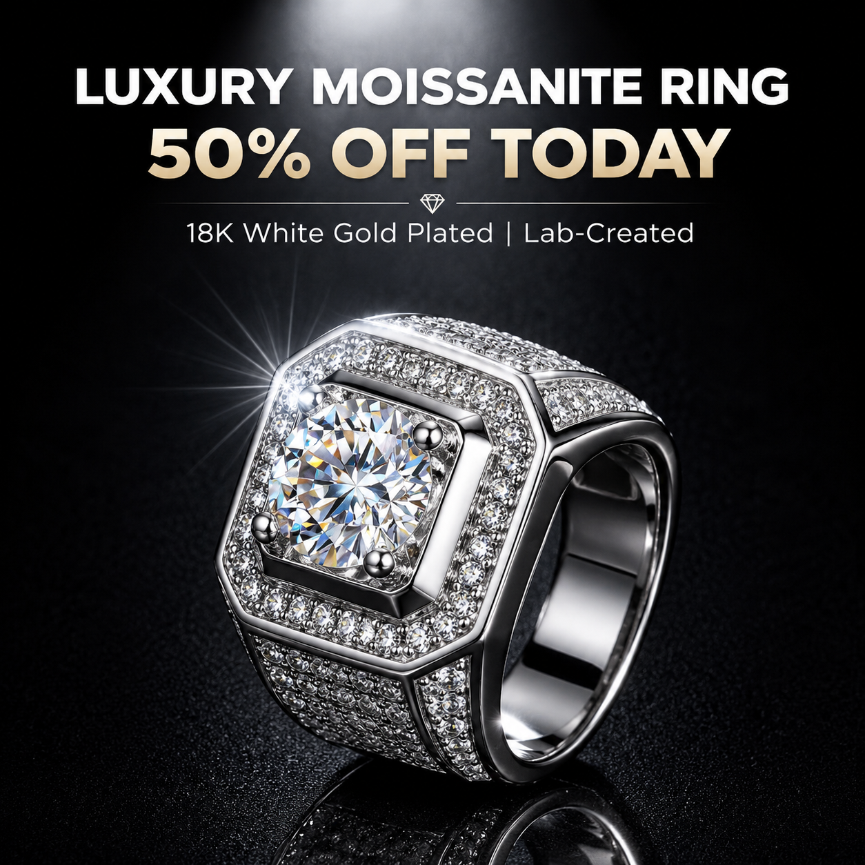 💎Moissanite Rings for Men 18KWhite Gold Plated Men's Ring Lab-CreatedAnniversary Birthday Fathers Day Gift for DadHim