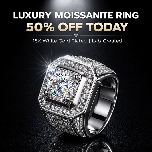 💎Moissanite Rings for Men 18KWhite Gold Plated Men's Ring Lab-CreatedAnniversary Birthday Fathers Day Gift for DadHim