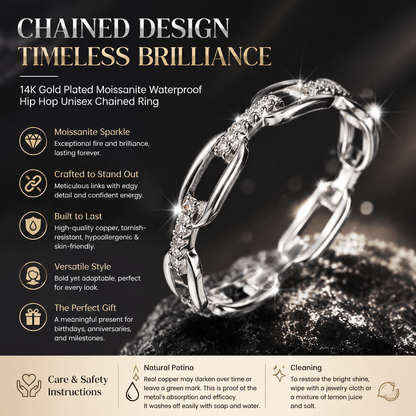 14K Gold Plated Moissanite Waterproof Unisex Chained Ring Silver-PlatedJewelry Perfect Birthday Engagement WeddingAnniversary Gift for Men Women💍🔥