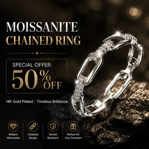 14K Gold Plated Moissanite Waterproof Unisex Chained Ring Silver-PlatedJewelry Perfect Birthday Engagement WeddingAnniversary Gift for Men Women💍🔥