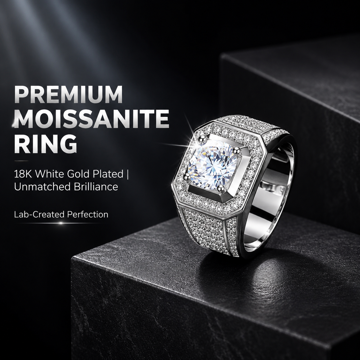 💎Moissanite Rings for Men 18KWhite Gold Plated Men's Ring Lab-CreatedAnniversary Birthday Fathers Day Gift for DadHim