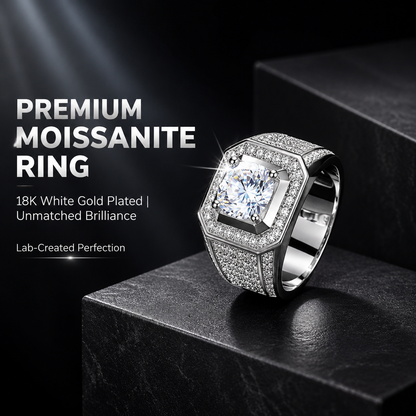💎Moissanite Rings for Men 18KWhite Gold Plated Men's Ring Lab-CreatedAnniversary Birthday Fathers Day Gift for DadHim