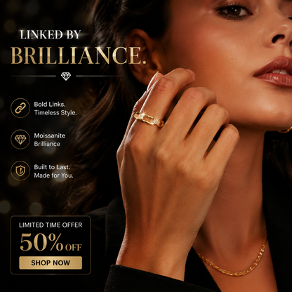 14K Gold Plated Moissanite Waterproof Unisex Chained Ring Silver-PlatedJewelry Perfect Birthday Engagement WeddingAnniversary Gift for Men Women💍🔥