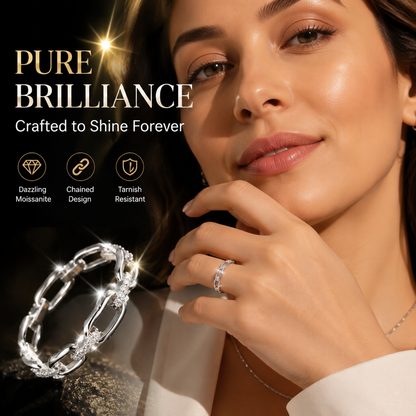 14K Gold Plated Moissanite Waterproof Unisex Chained Ring Silver-PlatedJewelry Perfect Birthday Engagement WeddingAnniversary Gift for Men Women💍🔥