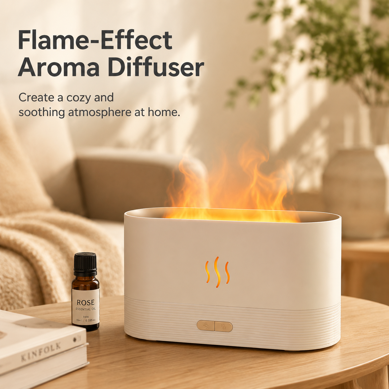 PKNEW® Flame-Effect Air Aroma Diffuser with 7-Color LED&Auto-Off Protection for Home & Office🔥