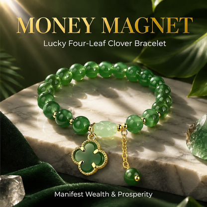 Money Magnet! Lucky Four-Leaf Clover Green Aventurine Bracelet - Manifest Wealth & Prosperity Crystal Charm