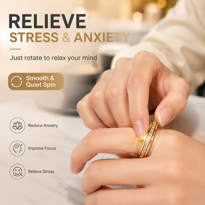 LAST DAY 50% OFF🥇Glowche Anxiety Ring - Titanium Steel Spinner Fidget Band Rings with Cubic Zirconia, Designed to Relieve Anxiety