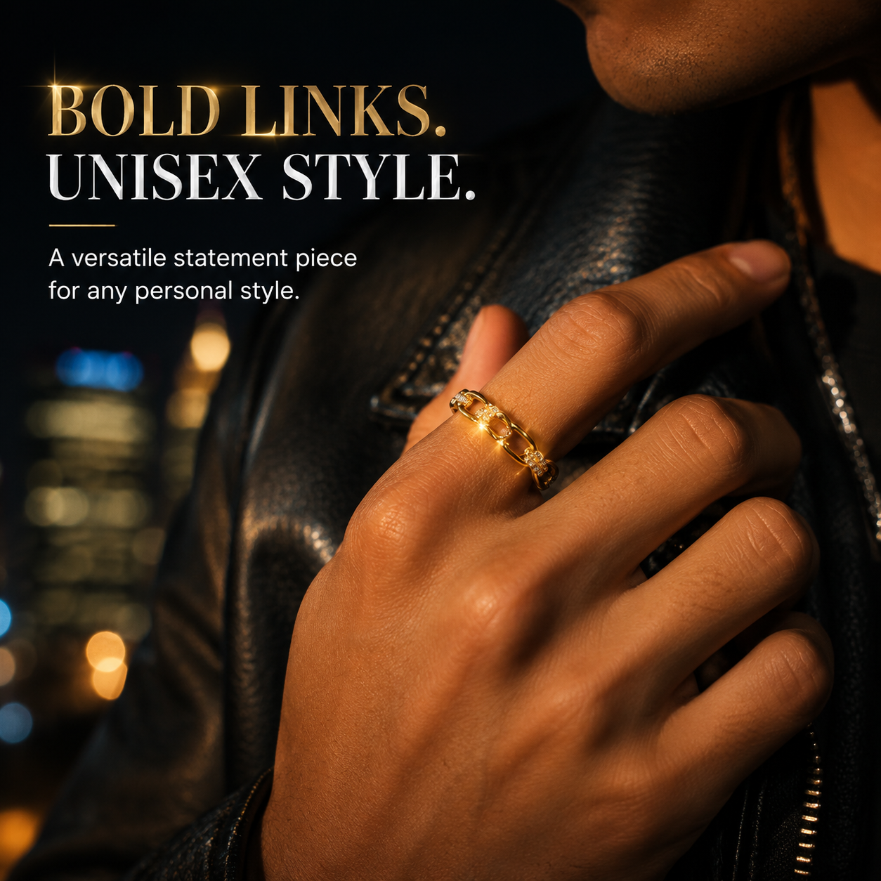 14K Gold Plated Moissanite Waterproof Unisex Chained Ring Silver-PlatedJewelry Perfect Birthday Engagement WeddingAnniversary Gift for Men Women💍🔥