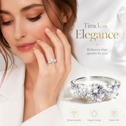 🔥18K Gold Plated Waterproof 1ct-5ctMoissanite Three Stone Prong EngagementRing Silver-Plated Band Jewelry PerfectBirthday Engagement Wedding AnniversaryGift Christmas Thanksgiving Valentine's Day