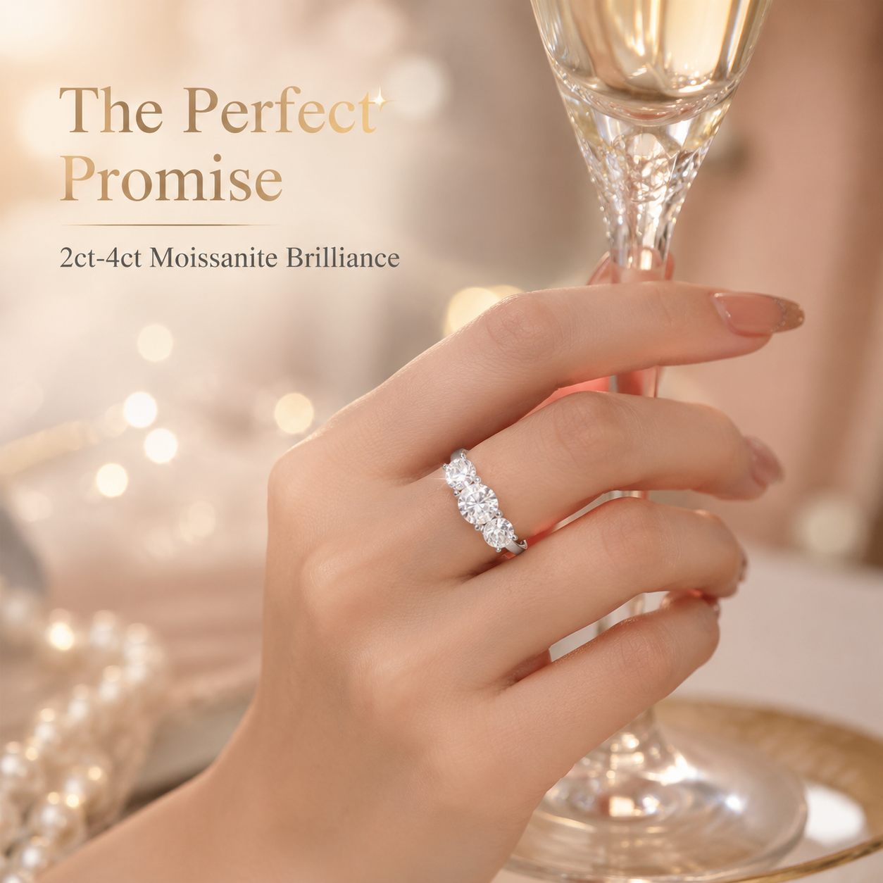 🔥18K Gold Plated Waterproof 1ct-5ctMoissanite Three Stone Prong EngagementRing Silver-Plated Band Jewelry PerfectBirthday Engagement Wedding AnniversaryGift Christmas Thanksgiving Valentine's Day