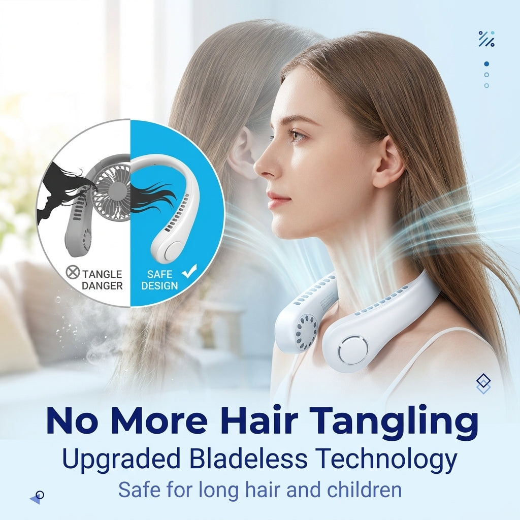 PKNEW®Portable Neck Fan, Bladeless Wearable Personal Fan, Hands-Free Cooling for Outdoor & Office