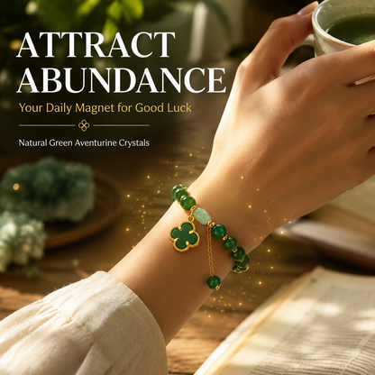 Money Magnet! Lucky Four-Leaf Clover Green Aventurine Bracelet - Manifest Wealth & Prosperity Crystal Charm
