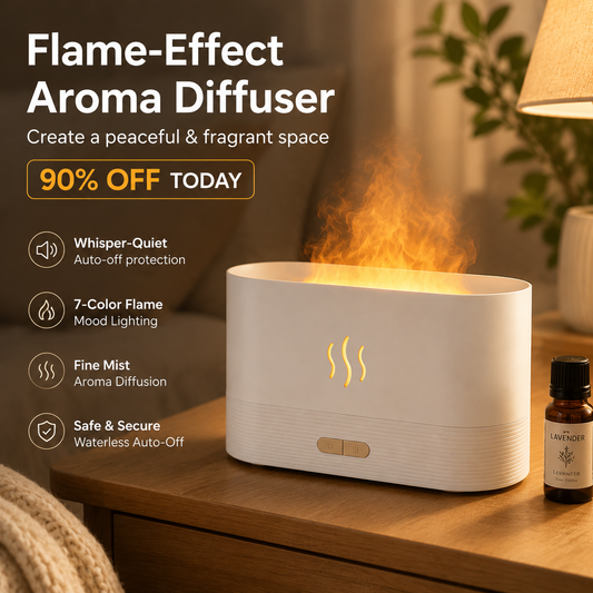 PKNEW® Flame-Effect Air Aroma Diffuser with 7-Color LED&Auto-Off Protection for Home & Office🔥