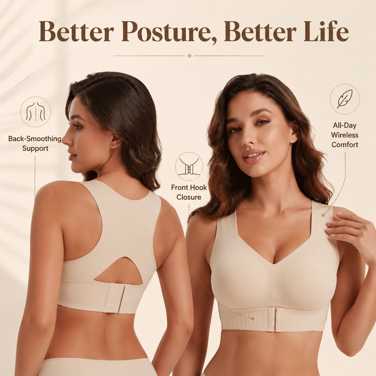 BULESHOT® 2026 Posture Bra, women’s beige wireless bra, soft breathable non-removable molded cup