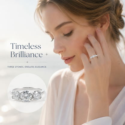 🔥18K Gold Plated Waterproof 1ct-5ctMoissanite Three Stone Prong EngagementRing Silver-Plated Band Jewelry PerfectBirthday Engagement Wedding AnniversaryGift Christmas Thanksgiving Valentine's Day