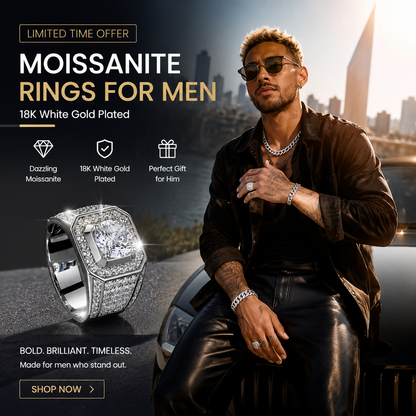 💎Moissanite Rings for Men 18KWhite Gold Plated Men's Ring Lab-CreatedAnniversary Birthday Fathers Day Gift for DadHim