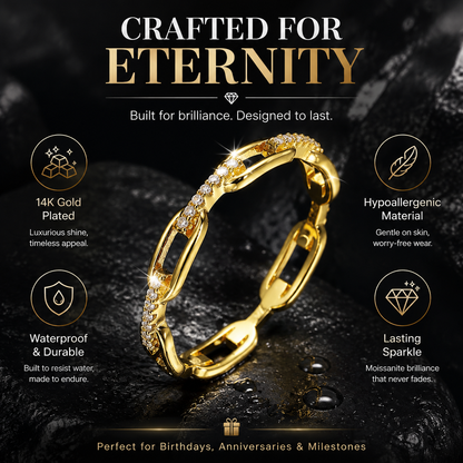 14K Gold Plated Moissanite Waterproof Unisex Chained Ring Silver-PlatedJewelry Perfect Birthday Engagement WeddingAnniversary Gift for Men Women💍🔥