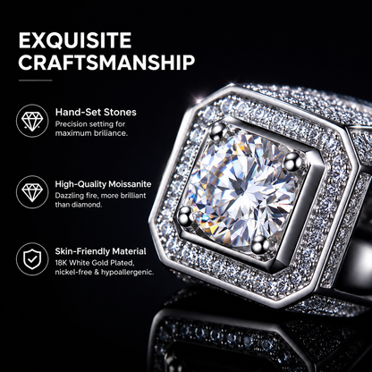 💎Moissanite Rings for Men 18KWhite Gold Plated Men's Ring Lab-CreatedAnniversary Birthday Fathers Day Gift for DadHim