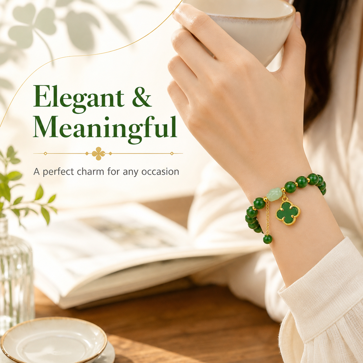 Money Magnet! Lucky Four-Leaf Clover Green Aventurine Bracelet - Manifest Wealth & Prosperity Crystal Charm