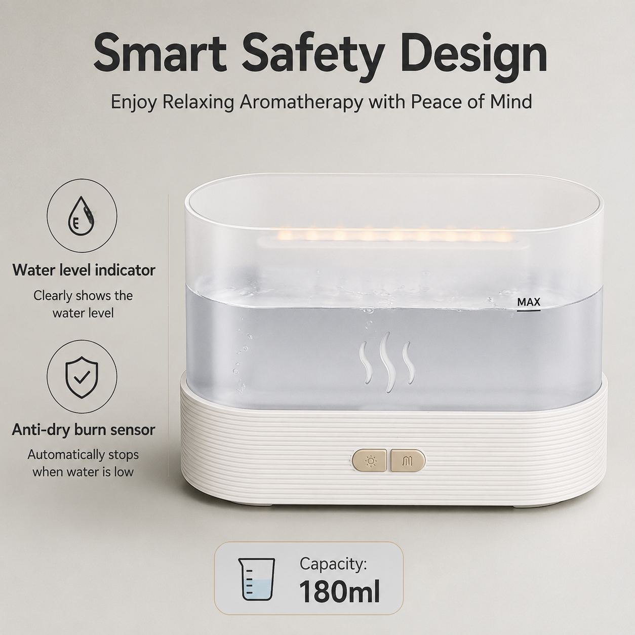 PKNEW® Flame-Effect Air Aroma Diffuser with 7-Color LED&Auto-Off Protection for Home & Office🔥