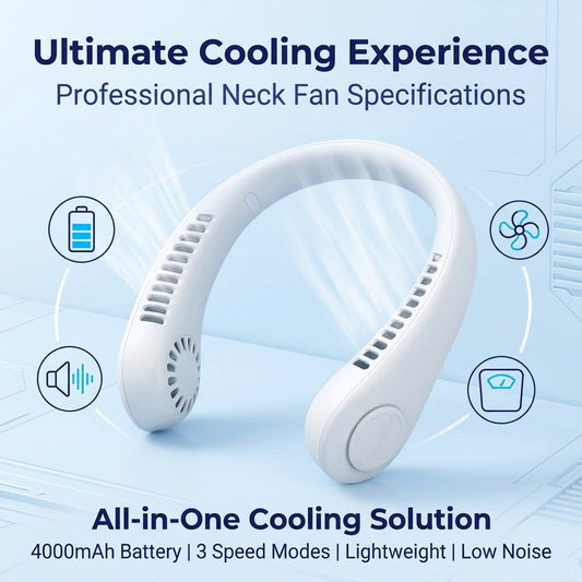 PKNEW®Portable Neck Fan, Bladeless Wearable Personal Fan, Hands-Free Cooling for Outdoor & Office
