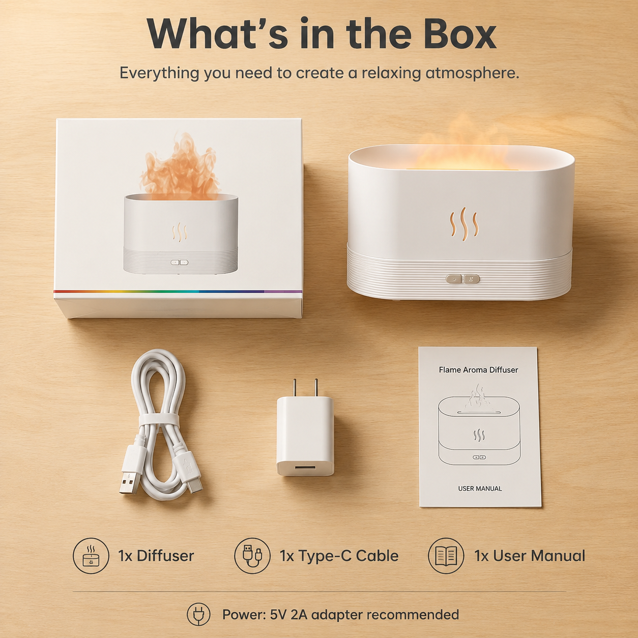 PKNEW® Flame-Effect Air Aroma Diffuser with 7-Color LED&Auto-Off Protection for Home & Office🔥