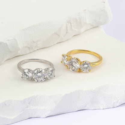 🔥18K Gold Plated Waterproof 1ct-5ctMoissanite Three Stone Prong EngagementRing Silver-Plated Band Jewelry PerfectBirthday Engagement Wedding AnniversaryGift Christmas Thanksgiving Valentine's Day