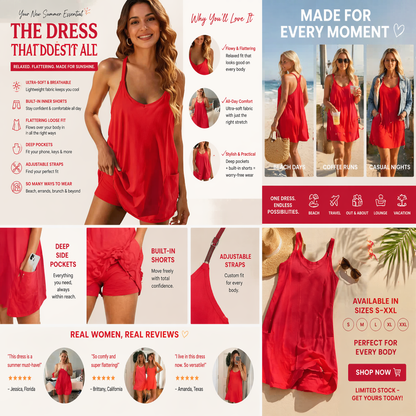 🏖️BULESHOT® | 2026 Women's Summer Sleeveless Mini Dress with Built-in Shorts V Neck Spaghetti Straps Athletic Shorts Tennis Dress with Pockets