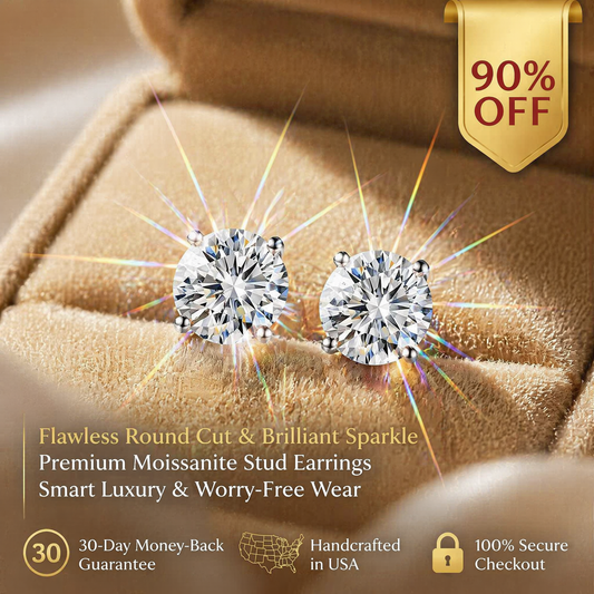 14K gold-plated solitaire four-prong stud earrings featuring lab-grown moissanite and S925 sterling silver  Final Day Special: Save a Massive 90% 💎