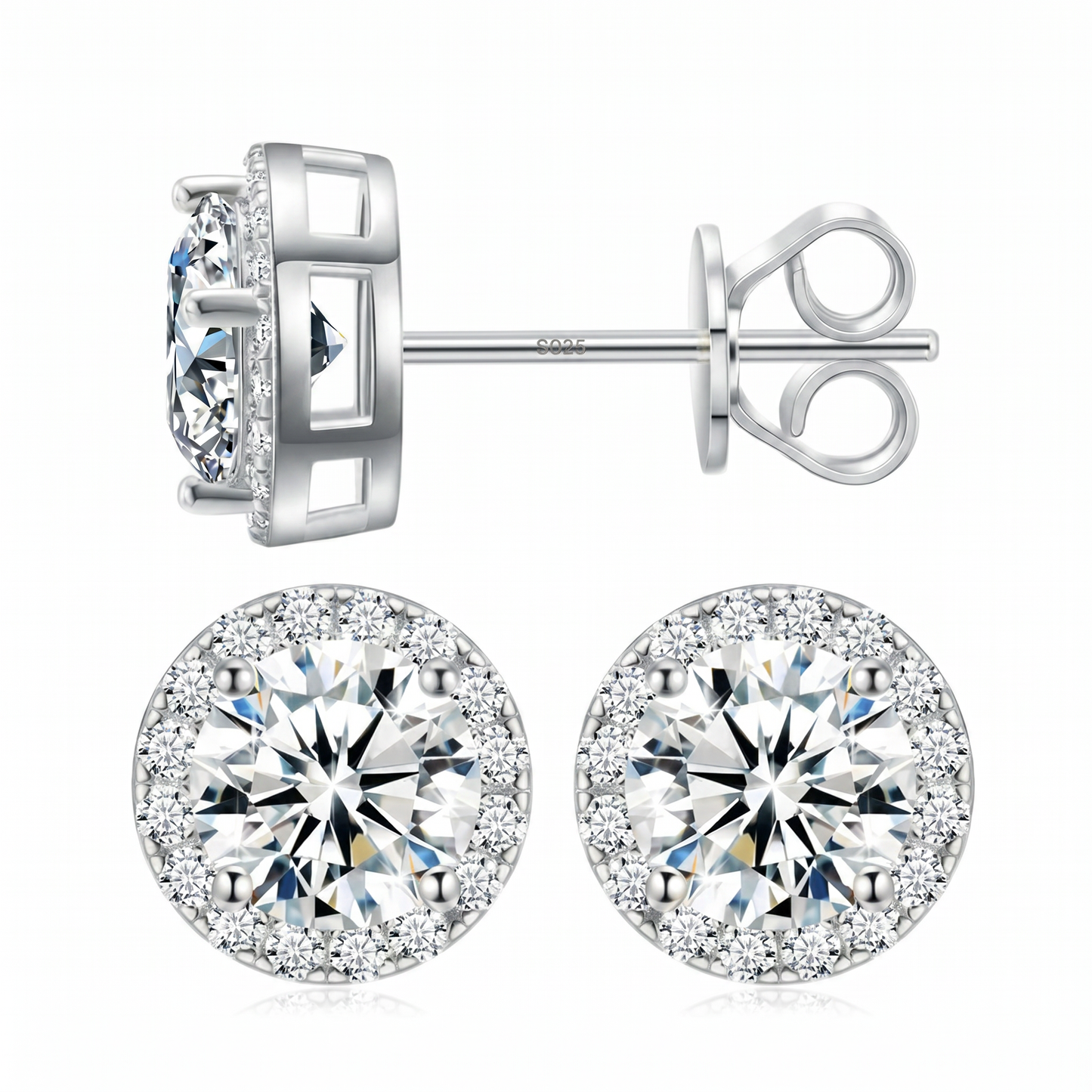 💎 18k Gold-Plated Halo Stud EarringsLab-Created Moissanite Earring S925 SterlingSilver Moissanite Jewelry Perfect BirthdayMother's Day Christmas Gift for Men WomenWedding Set