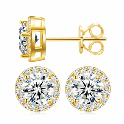 💎 18k Gold-Plated Halo Stud EarringsLab-Created Moissanite Earring S925 SterlingSilver Moissanite Jewelry Perfect BirthdayMother's Day Christmas Gift for Men WomenWedding Set