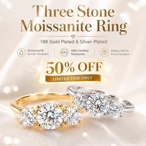 🔥18K Gold Plated Waterproof 1ct-5ctMoissanite Three Stone Prong EngagementRing Silver-Plated Band Jewelry PerfectBirthday Engagement Wedding AnniversaryGift Christmas Thanksgiving Valentine's Day