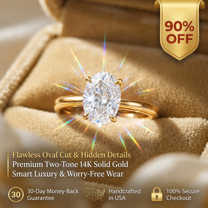The Forever Upgrade: Flawless Oval Cut Two-Tone Solitaire Ring in 14K Solid Gold--Last Day Sale-90% OFF🔥