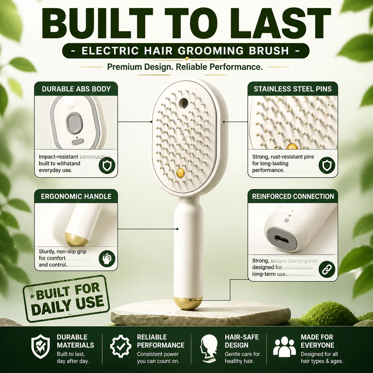 Devareon® 3-in-1 Electric Air Cushion Massage Comb with Mist Spray, Self-Cleaning Steam and Essential Oil Function, Rechargeable Scalp Massage Brush🌳