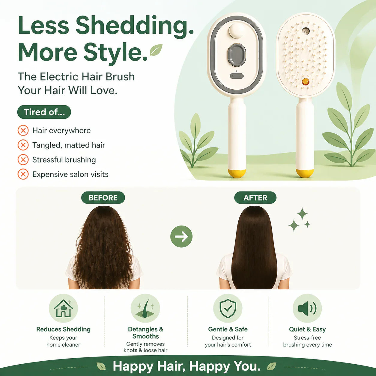 Devareon® 3-in-1 Electric Air Cushion Massage Comb with Mist Spray, Self-Cleaning Steam and Essential Oil Function, Rechargeable Scalp Massage Brush🌳