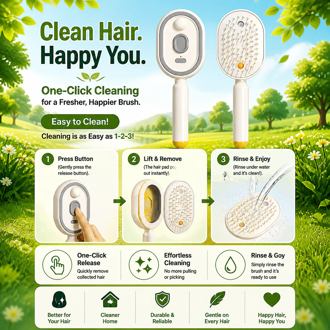 Devareon® 3-in-1 Electric Air Cushion Massage Comb with Mist Spray, Self-Cleaning Steam and Essential Oil Function, Rechargeable Scalp Massage Brush🌳