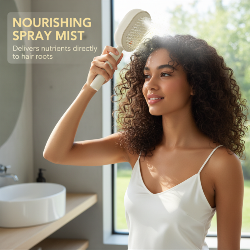 Devareon® 🥳 3-in-1 Electric Air Cushion Massage Comb with Mist Spray, Self-Cleaning Steam and Essential Oil Function, Rechargeable Scalp Massage Brush